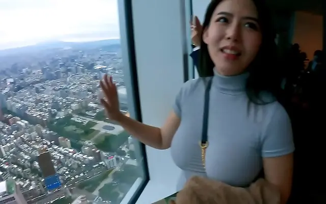 Vlogging with a stunning Taiwanese beauty and her massive natural tits