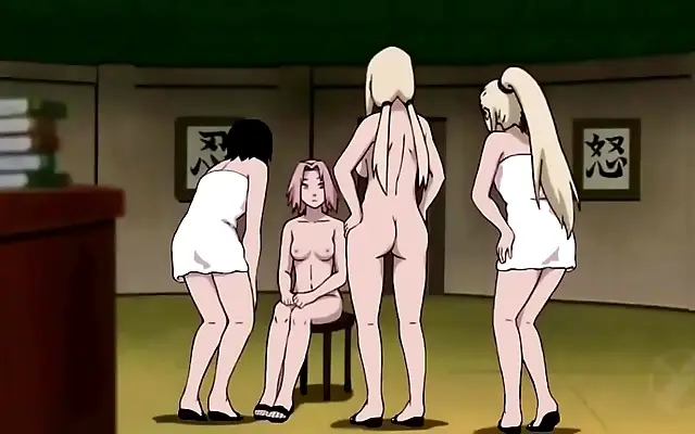 Tsunade Squeezes Her Plump Breasts While Sakura Watches