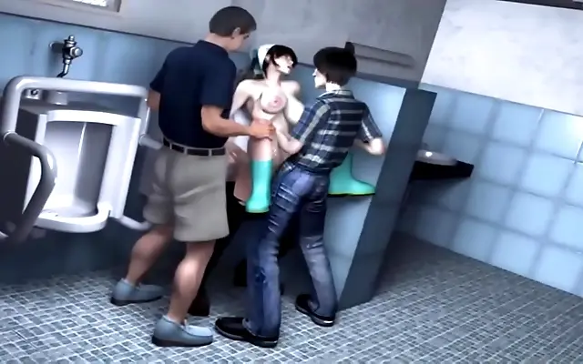 Steamy encounter between playful cleaning staff and eager student in 3D anime fantasy