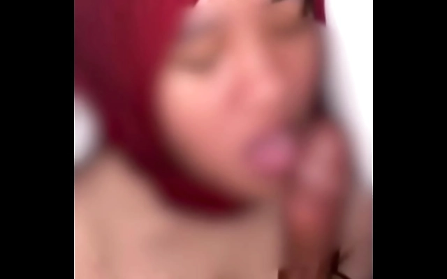 POV action with big booty Indonesian beauty in red hijab