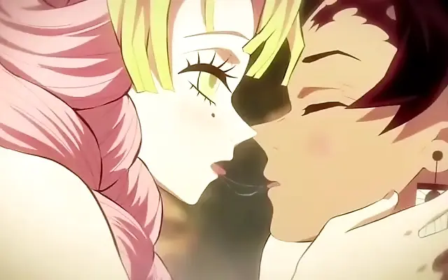Lace panties slip as Mitsuri rides Tanjirou creampie fantasy