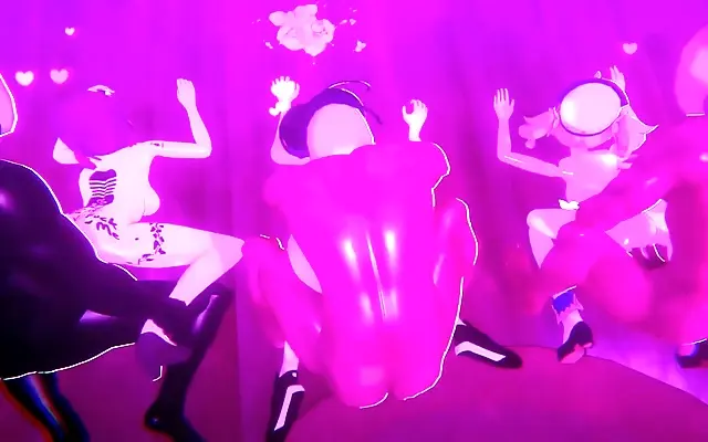 Dim room gangbang with big ass dancers and massive tits
