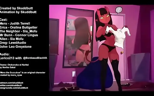 Velvet curtains part for Meru the seductive succubus in heat