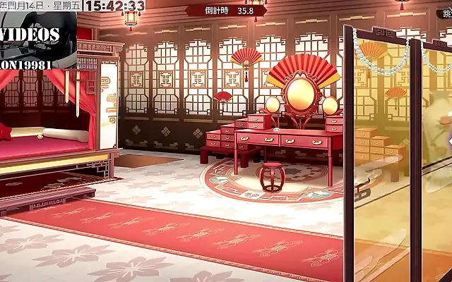 Close up on two alluring beauties lost in passionate embrace at the red chamber