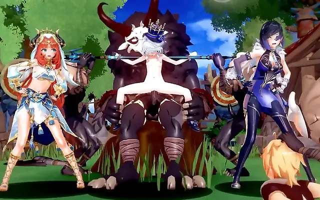 3D Anime Temptress Trio Genshin Impact Seduction Showdown
