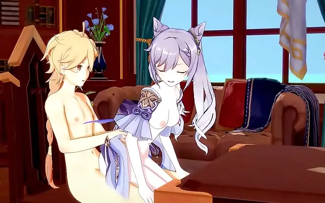 Desk Sex with Aether and Ganyu Japanese Hentai Anime Porn