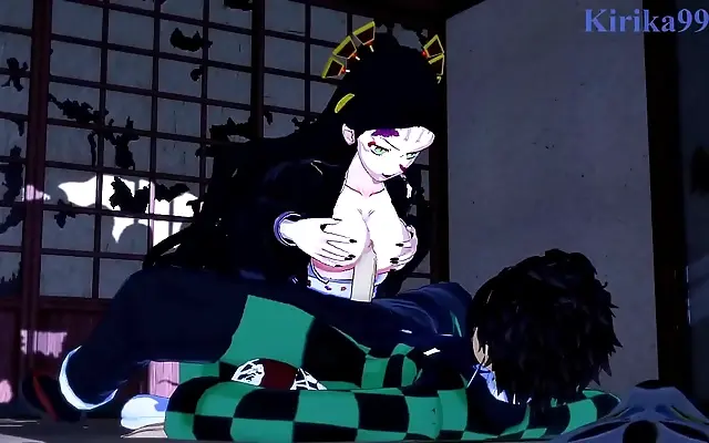 Ink swirls on bare skin ignite a forbidden bathhouse tryst with Mitsuri and Shinobu