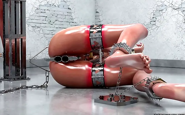 Silver nipple rings gleam in this 3D BDSM bondage fetish comic compilation