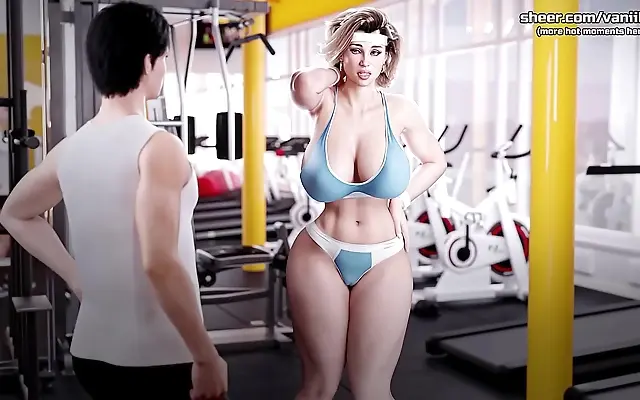 Busty MILF Steps Mom Twerks for Step Son in Public Gym Hentai Game Action