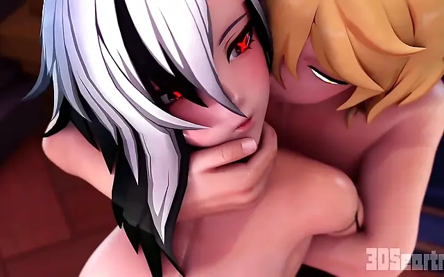 Genshin Impact 3D Hentai Arlecchino Busty Demon Girl Bukkake Gangbang