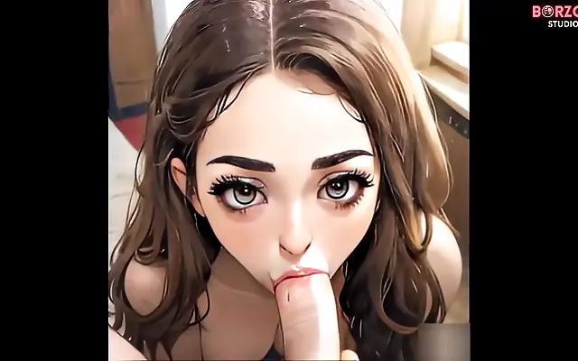 Her AI Blowjob Fantasy Unfolds in 3D Hentai ASMR Loop
