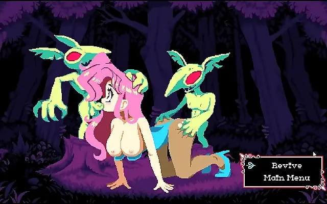 Candlelit night with huge toy and busty monster girl in pixel game