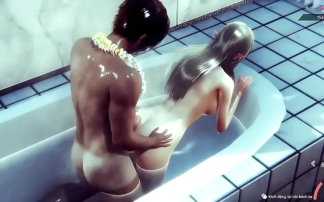 Staircase seduction in 3D with a ravishing Japanese goddess