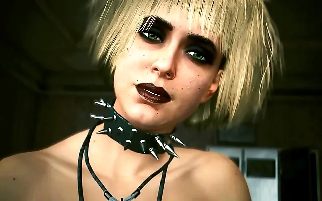 Close up on Misty from behind as she rides the cyberpunk night in ultra settings