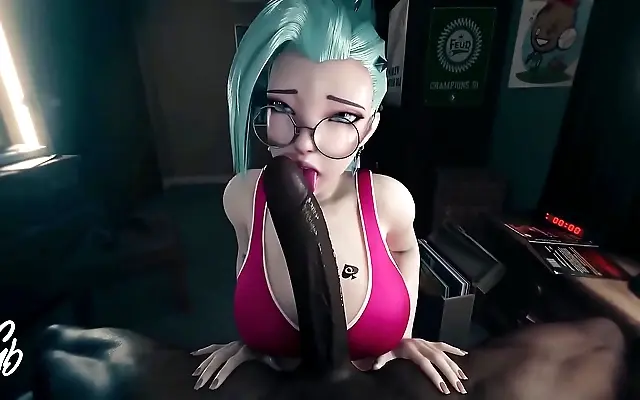 Intense elevator encounter with seraphine in stunning 3d anime style
