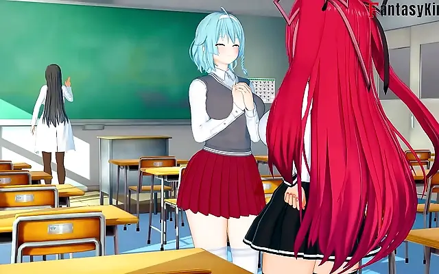 Straddles temptation in forbidden anime heat with sultry succubus allure