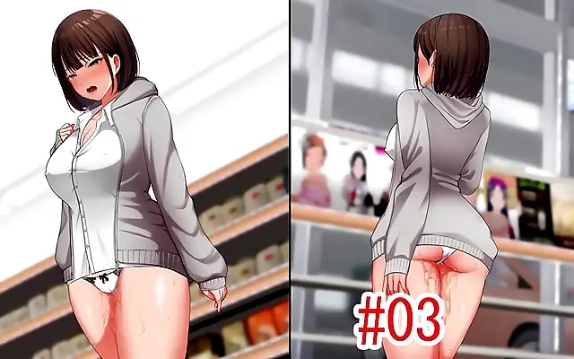 Mirrored Night Walk Busty Anime Chick in Thong Visits Convenience Store for Thrills