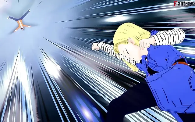 Busty Android 18 Sucks Master Roshi for Cash in Dragon Ball Z Fantasy