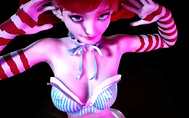 Dancing redhead sways with perfect curves in animated 3D fantasy