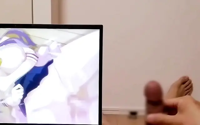 Two anime fans cum together to their favorite hentai scene