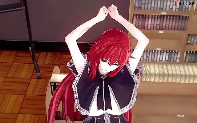 Charged encounter in the library Akeno unleashes desire with forbidden passion