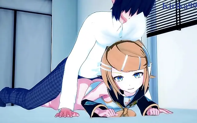 Lace lingerie heats up Hatsune Miku and Kagamine Rin's intense 3D anime action