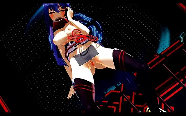 Glowing navel pierce sways in hypnotic anime dance rhythm