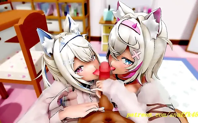 FuwaMoco Gives an Intense 3D Blowjob in This Hot Hololive Hentai Scene
