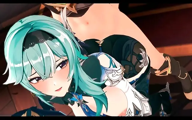 Bathroom Encounter Busty Eula from Genshin Impact 3D Hentai Blowjob and Doggy Style