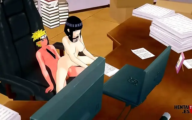 Naruto takes Hinata in Hokage office after mission steamy Japanese anime fantasy