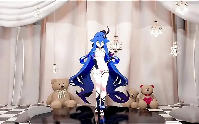 Charged anime dance fever ignites Sirin's blue-haired allure
