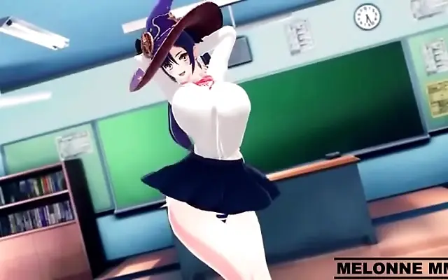 Mona cums hard as big tits bounce during intense Genshin themed session