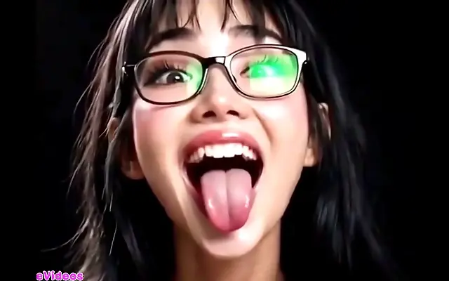 Stunning Asian beauty licks lips in vivid AI anime fantasy world adventure