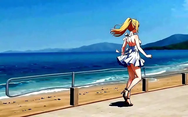 Blonde Slut in Mini Dress Flashing Tits and Ass at Public Pier AI Gen