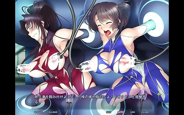 Dim chamber where Azusa the kunoichi faces off against the lustful oaks